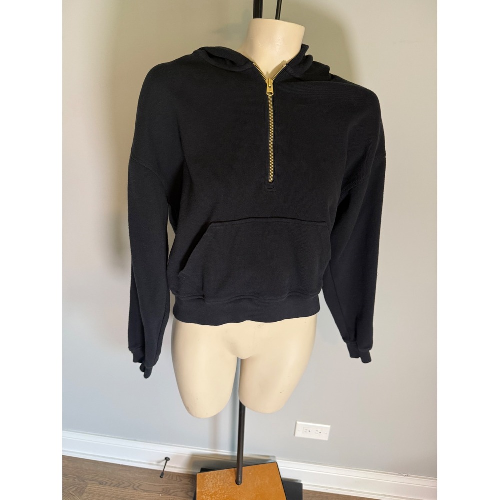 Rhone Womens Black Quarter Zip Hoodie Cropped Sweatshirt Gold Zipper Small